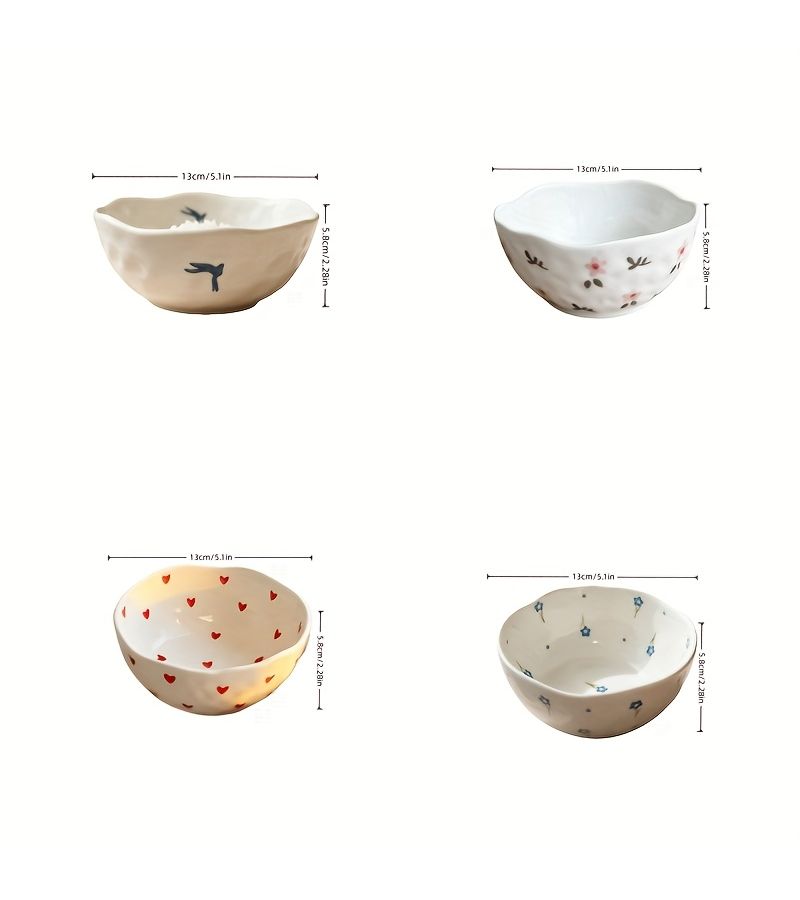Hand Painted Irregular Ceramic Salad Bowl Bird Girly Heart Shaped Tableware Household Breakfast Dessert Yogurt Bowl Creative Rim Bowl - Image 3