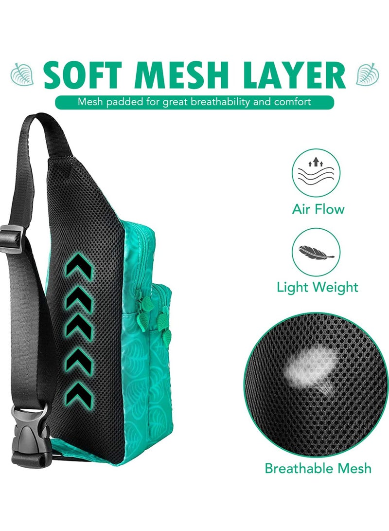 Excefore Cute Leaf Crossbody Bag, Crossing Shoulder Backpack Compatible with Switch Lite, Nylon Waterproof Travel Storage Bag - Image 4