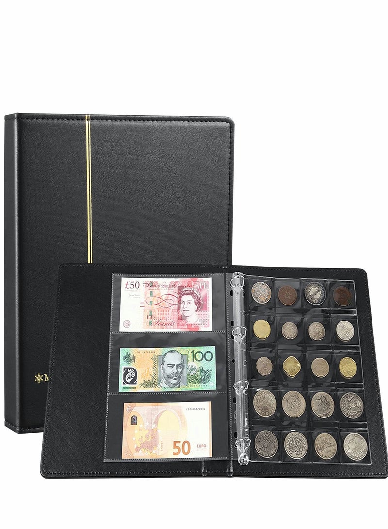 Excefore Currency Coin Album, Holder, 370 Pockets and Collecting Binder, 120 Paper Money Stamp Page Album Supplies for Collectors - Image 1