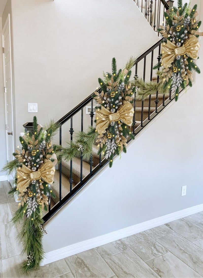 AUTOYSUR تاج عيد الميلاد الاصطناعي، 24" إكليل عيد الميلاد مع ضوء LED، قلادة باب عيد الميلاد مضاءة مسبقًا لدرابزين السلم والجدار والنافذة لتزيين عيد الميلاد (ذهبي) - Image 4