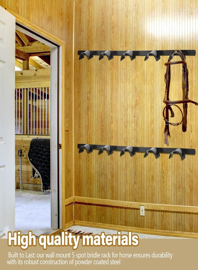 Aliceset حامل لجام الخيل من أليسيت، قطعتان، يُثبت على الحائط، معدني، بخمسة أماكن، منظم لجام الخيل، خطافات دائرية، موفر للمساحة، مناسب لتخزين مستلزمات الإسطبل، أسود اللون. - Image 4