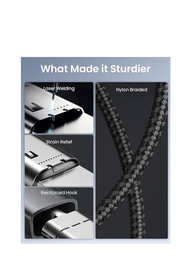 جيسوس كابل JSAUX® 100 وات/5 أمبير من النوع C إلى النوع C للشحن السريع، كابل مضفر من USB C إلى USB C بطول 9.8 قدم/3 متر - Image 4