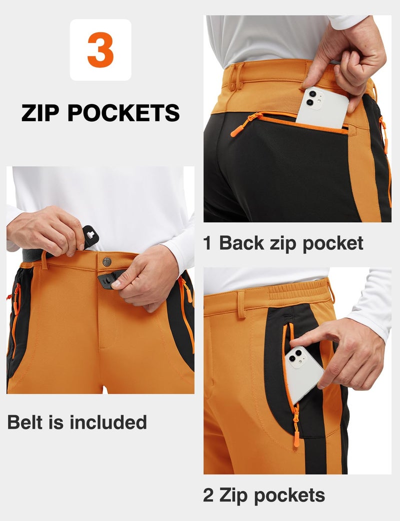 Tbmpoy Men'S Snow Ski Hiking Pants Waterproof Winter Fleece Lined Pants Camping Skiing Ice Fishing Pants With Belt 02 Thick Orange Xxl - Image 5