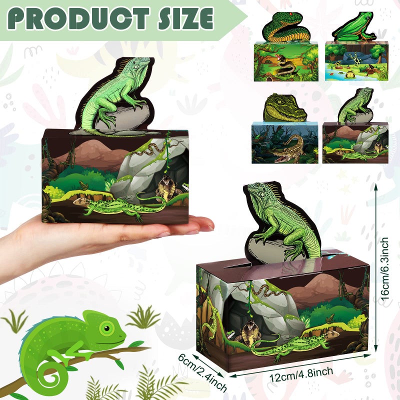 Nezyo 24 Pcs Reptile Party Favor Reptile Party Bags Snake Birthday Decorations Lizard Frog Crocodile Boxes for Jungle Baby Shower Birthday, 4. 8 x 2. 4 x 6. 3 Inch - Image 2