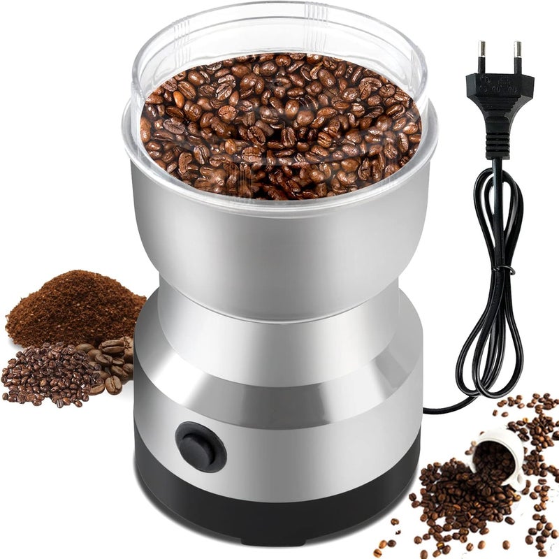 Multifunctional Electric Coffee Grinder Stainless Steel Herb Spice Nut Grain Coffee Grinder for Home Kitchen Coffee Shop (Silver)