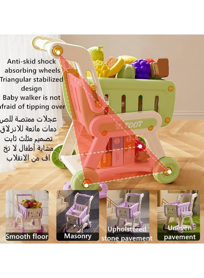 Dominy Kids Shopping Cart Trolley Play Set with 32 pieces Pretend Food and Accessories,Toy Shopping Cart Trolley for Kids Baby with Play Foods, Grocery Shopping Cart Playing Pretend Games (Green)  - Image 3