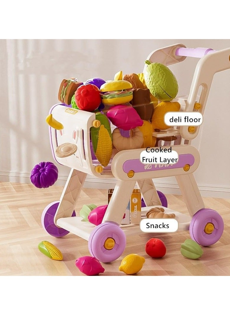 Dominy Kids Shopping Cart Trolley Play Set with 32 pieces Pretend Food and Accessories,Toy Shopping Cart Trolley for Kids Baby with Play Foods, Grocery Shopping Cart Playing Pretend Games (Green)  - Image 5