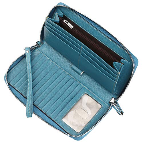 Lavemi Women's RFID Blocking 100% Leather Large Capacity Zip Around Wallet Phone Holder Clutch Travel Purse Wristlet(Large Size Light Green) - Image 4
