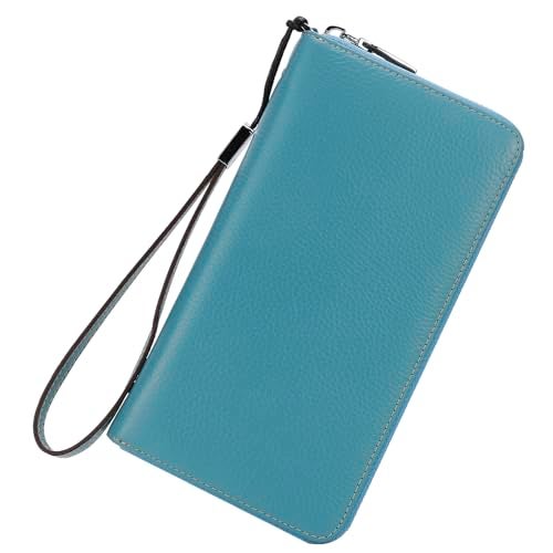 Lavemi Women's RFID Blocking 100% Leather Large Capacity Zip Around Wallet Phone Holder Clutch Travel Purse Wristlet(Large Size Light Green) - Image 1