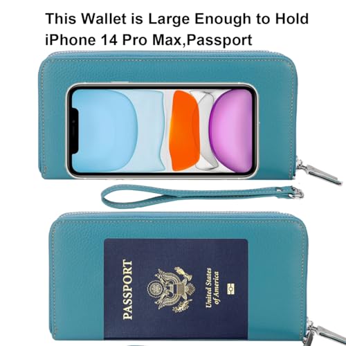 Lavemi Women's RFID Blocking 100% Leather Large Capacity Zip Around Wallet Phone Holder Clutch Travel Purse Wristlet(Large Size Light Green) - Image 5