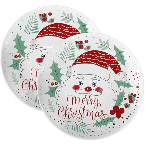 Viynran 10" Christmas Melamine Dinner Plate – Reusable, Shatter-Proof, Dishwasher Safe, Cute Santa Claus Cartoon Design – Ideal for Holiday & New Year Parties (2 Pieces) - Image 1