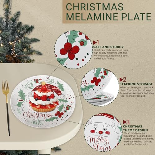 Viynran 10" Christmas Melamine Dinner Plate – Reusable, Shatter-Proof, Dishwasher Safe, Cute Santa Claus Cartoon Design – Ideal for Holiday & New Year Parties (2 Pieces) - Image 4