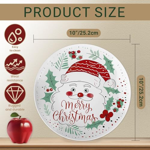 Viynran 10" Christmas Melamine Dinner Plate – Reusable, Shatter-Proof, Dishwasher Safe, Cute Santa Claus Cartoon Design – Ideal for Holiday & New Year Parties (2 Pieces) - Image 3