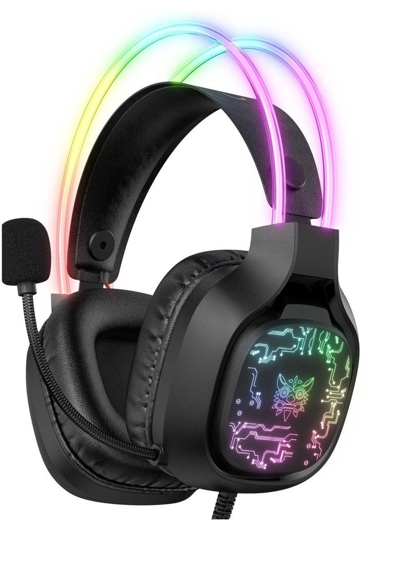 ELTRAZONE X22 Over-Ear Gaming Wired Headphones – Gaming Headset with Microphone, RGB LED Lights, Stereo Sound, Comfortable Earphones for PS4/PS5/XOne/XSeries/NSwitch/PC – Ideal for Immersive Gaming, Chat, and Long Sessions – Black - Image 1