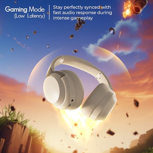 ZEBRONICS Duke (2026 Upgrade) Wireless Headphone, BT v5.3, Upto 60 hrs Playback, 40mm Drivers, Deep Bass, ENC, Gaming Mode, Dual Pairing, LED Lights, Media/Volume Control, Call Function (Beige) - Image 5