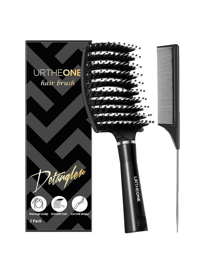 URTHEONE Hair Brushdetangling Hairbrush Boar Bristle Hair Brushes For Women Men Kids Curly Thick Long Short Wet Or Dry Hair Curved Vented Detangler Brush For Faster Blow Drying (Black) - Image 1