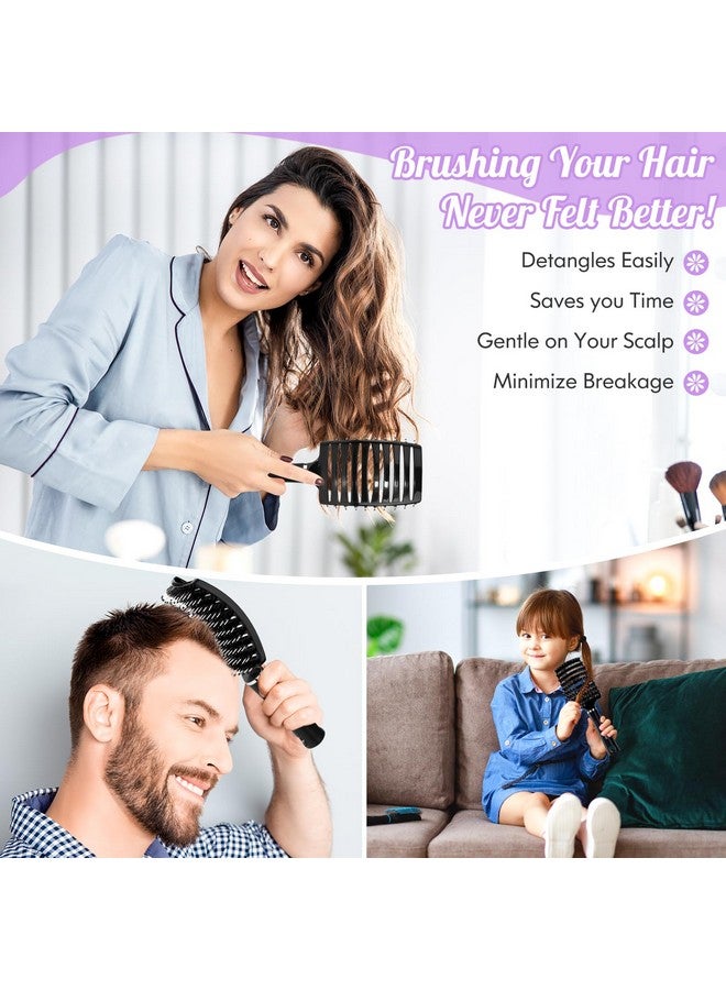 URTHEONE Hair Brushdetangling Hairbrush Boar Bristle Hair Brushes For Women Men Kids Curly Thick Long Short Wet Or Dry Hair Curved Vented Detangler Brush For Faster Blow Drying (Black) - Image 5