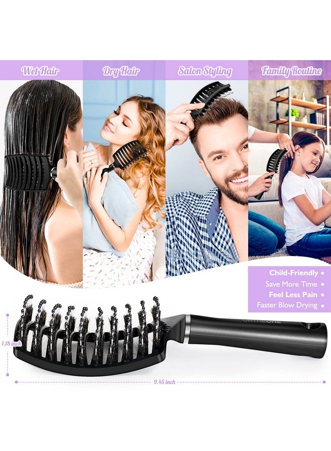 URTHEONE Hair Brushdetangling Hairbrush Boar Bristle Hair Brushes For Women Men Kids Curly Thick Long Short Wet Or Dry Hair Curved Vented Detangler Brush For Faster Blow Drying (Black) - Image 4