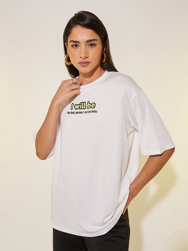 Styli Styli Round Neck Slogan Print T-Shirt  - Image 3