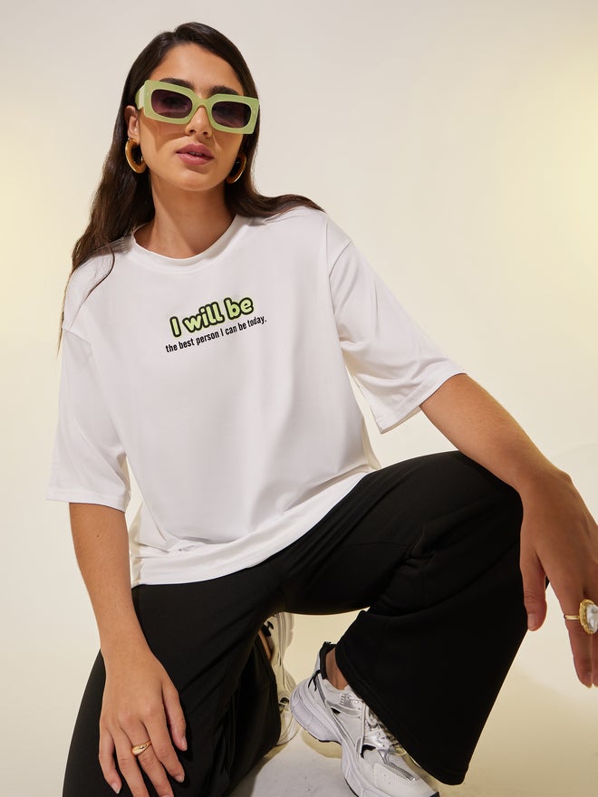 Styli Styli Round Neck Slogan Print T-Shirt  - Image 1