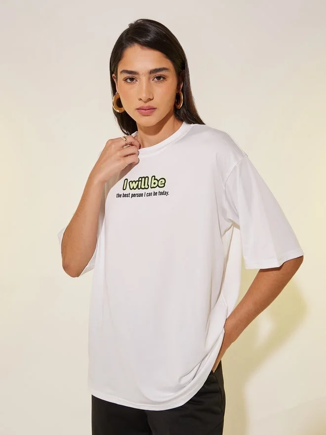 Take Two Round Neck Slogan Print T-Shirt