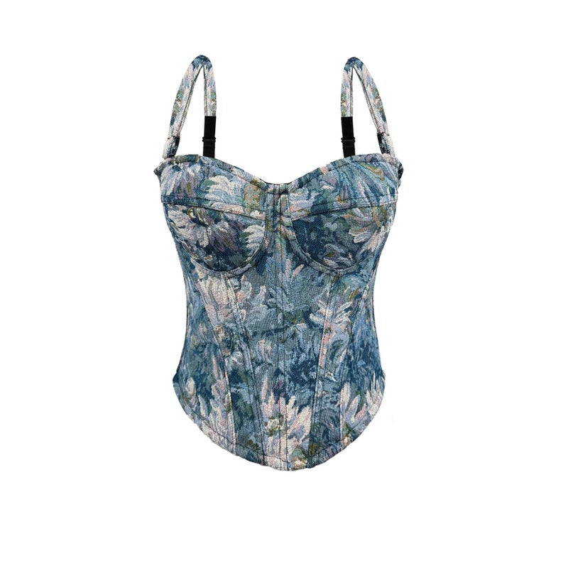 Women's Retro Corset Bustier Top with Padded Cups and Removable Straps - Image 2