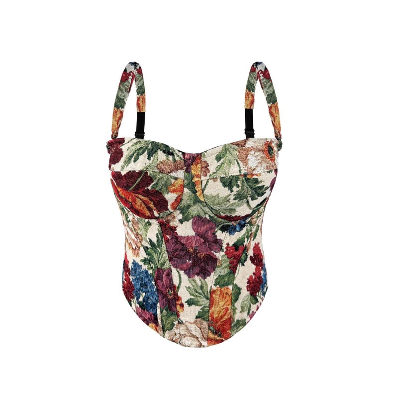 Women's Retro Corset Bustier Top with Padded Cups and Removable Straps - Image 1