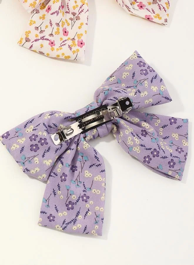 تايك تو Pack of 3 - Multi-Color Floral Print Bow Hair Clips