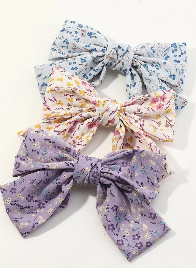 تايك تو Pack of 3 - Multi-Color Floral Print Bow Hair Clips