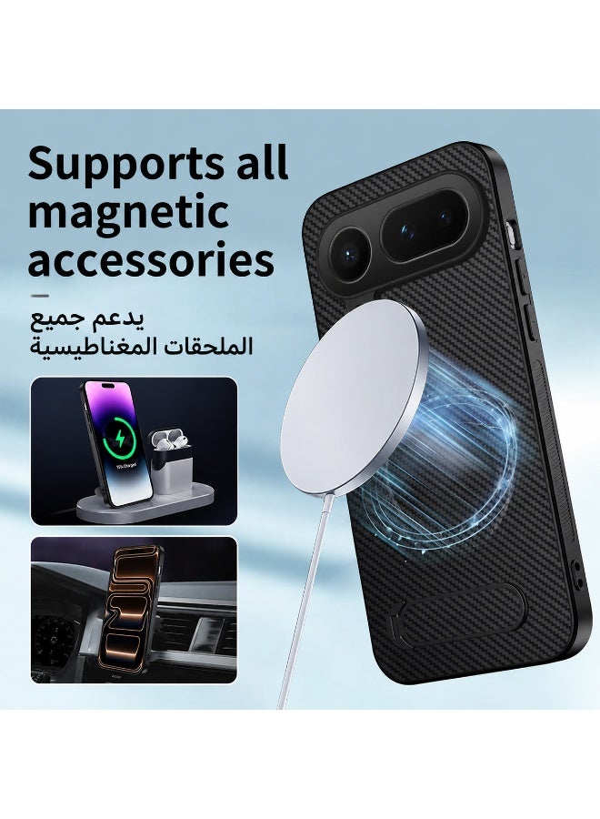 حافظة مغناطيسية Honor 600 Pro MagSafe، غطاء هاتف مصنوع من جلد ألياف الكربون مع مسند 360 درجة، حماية كاملة للجسم ضد الصدمات، حافظة واقية رفيعة مضادة لبصمات الأصابع - Image 3