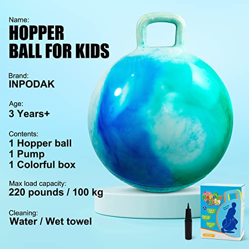 INPODAK Hopper Ball 22 Inch Bouncy Ball with Handle for Kids, Hippity Hop Jumping Bounce Hopping Toy for Boys Girls Ages 7-12 with Pump and Gift Box Great Gift for Birthday Holiday - Image 2
