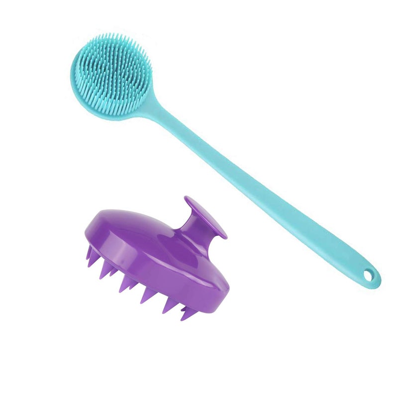 Cinlitek Silicone Body Scrubber Scalp Massager Long Handle Shower Brush Exfoliating Scrubber for Men Women Kids