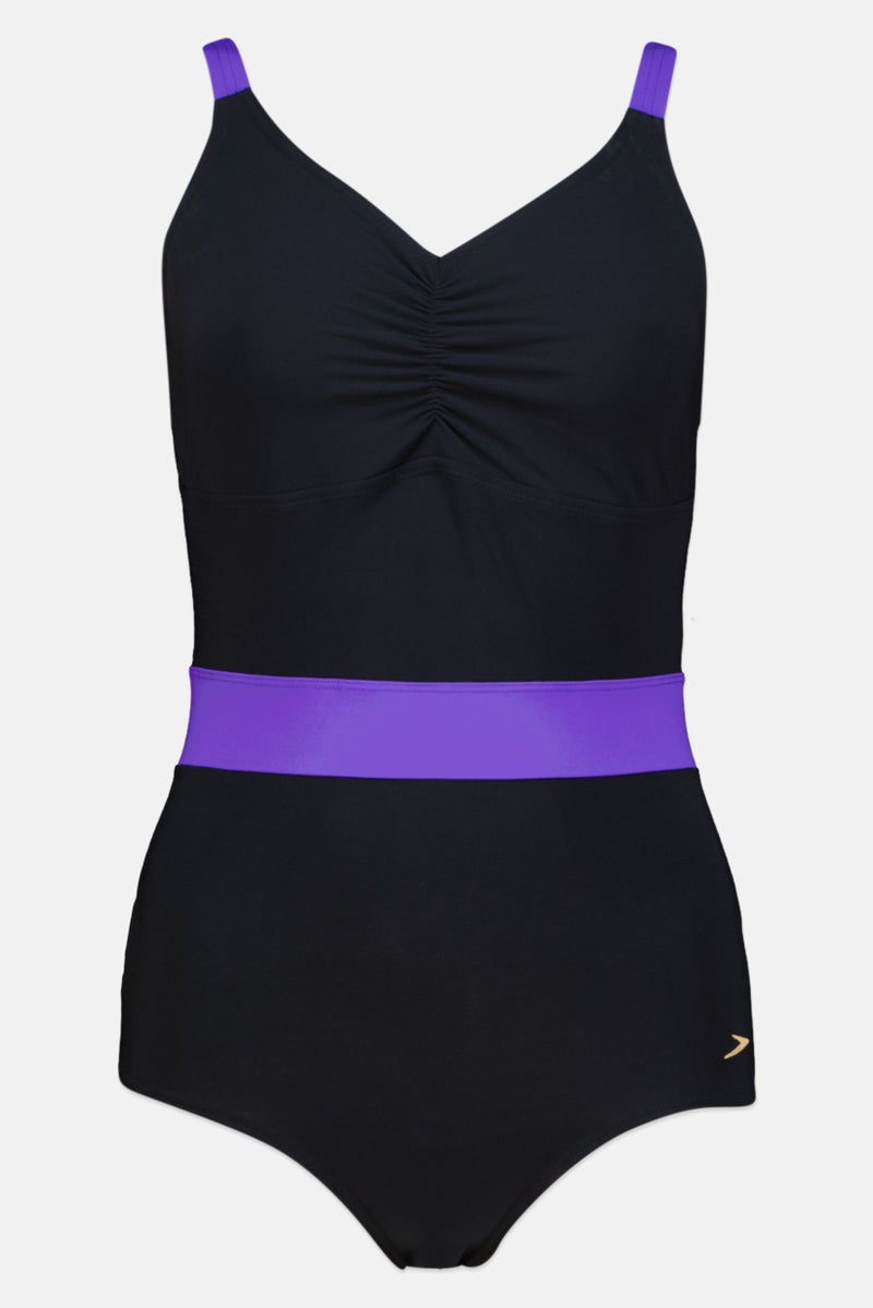 speedo Women Embroidered Logo Crystal Shine One Piece Swimsuit, Black - Image 1