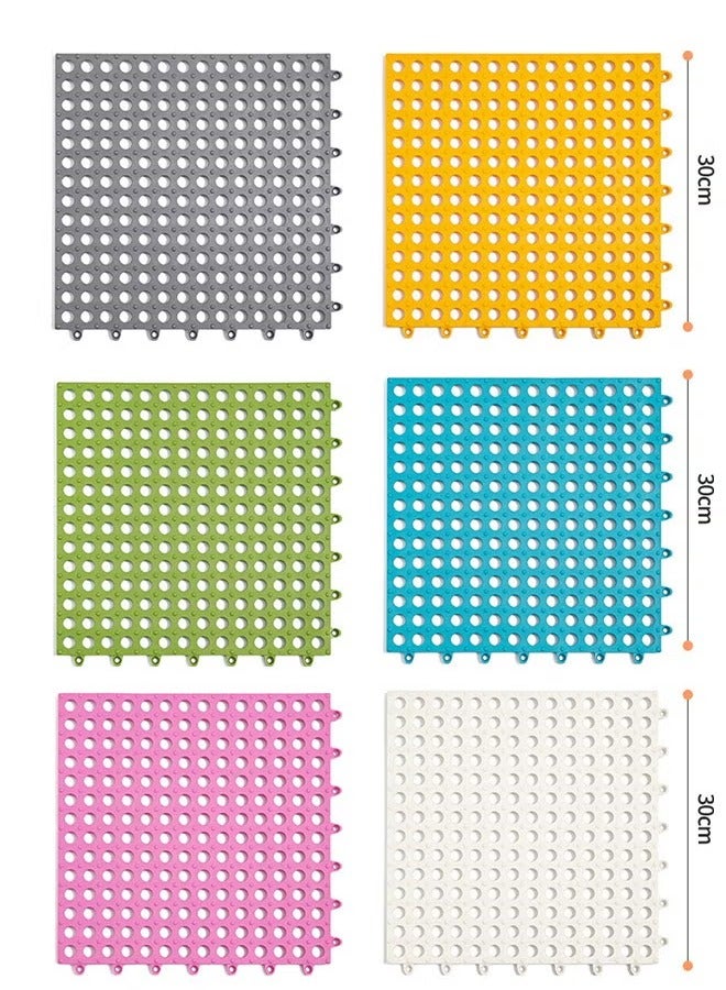 12 Pack Interlocking Non Slip Drainage Floor Tiles, 30 X 30 cm Soft PVC Bath Shower Floor Mat, Drainage Holes for Bathroom, Kitchen, Pool, Wet Areas(White/Pink) - Image 5