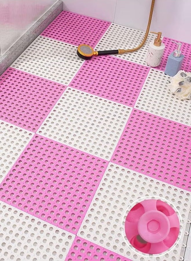 12 Pack Interlocking Non Slip Drainage Floor Tiles, 30 X 30 cm Soft PVC Bath Shower Floor Mat, Drainage Holes for Bathroom, Kitchen, Pool, Wet Areas(White/Pink) - Image 4