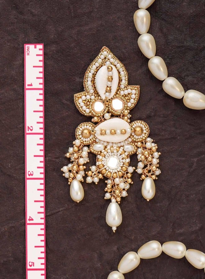 SANJOYA by EVERSTYLISH Embroidered Earrings for Women | Shell, Beads & Pearl Drop Statement Dangler Earrings | Ethnic Jewelry for Weddings, Festivals & Special Occasions - Image 4
