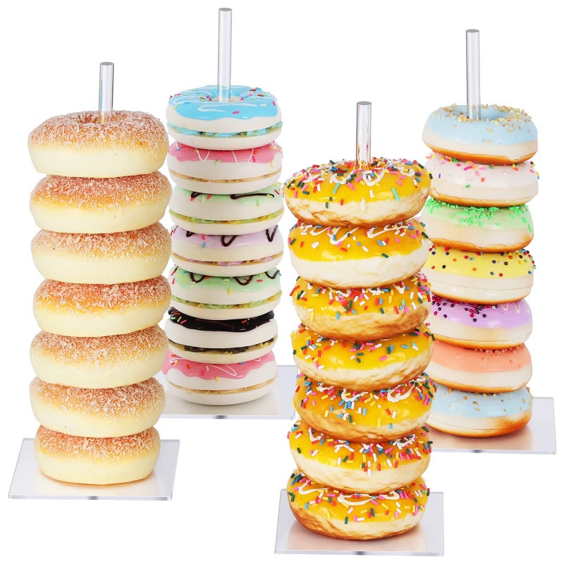 Suneerplay Donut Stand Acrylic 4 Pack Clear Bagel Holder Stand Donut Tower Stand Donut Display Stand for Dessert Table Doughnut Holder for Birthday Wedding Baby Shower Christmas Party