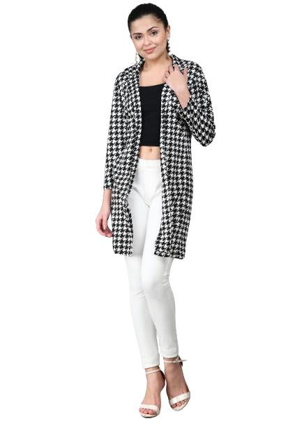 IUGA Black White Printed Longline Front Open Pure Cotton Shrug (412_Check_XL) - Image 5