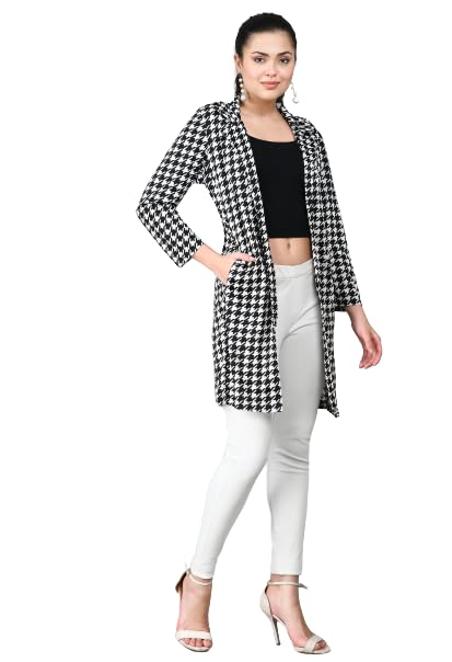IUGA Black White Printed Longline Front Open Pure Cotton Shrug (412_Check_XL) - Image 4
