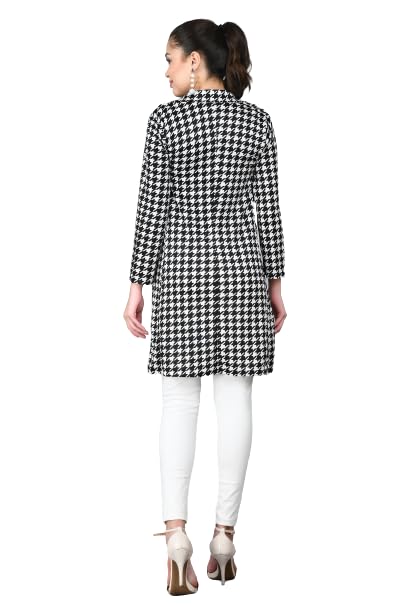 IUGA Black White Printed Longline Front Open Pure Cotton Shrug (412_Check_XL) - Image 3