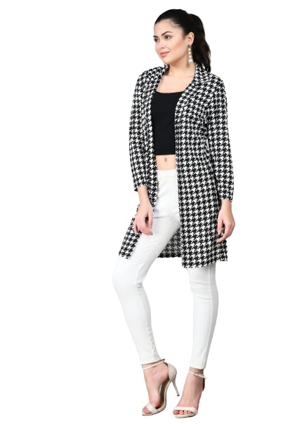 IUGA Black White Printed Longline Front Open Pure Cotton Shrug (412_Check_XL) - Image 2