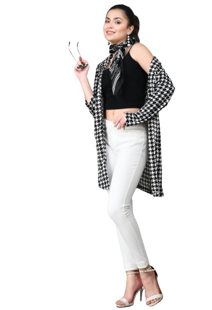 IUGA Black White Printed Longline Front Open Pure Cotton Shrug (412_Check_XL) - Image 1