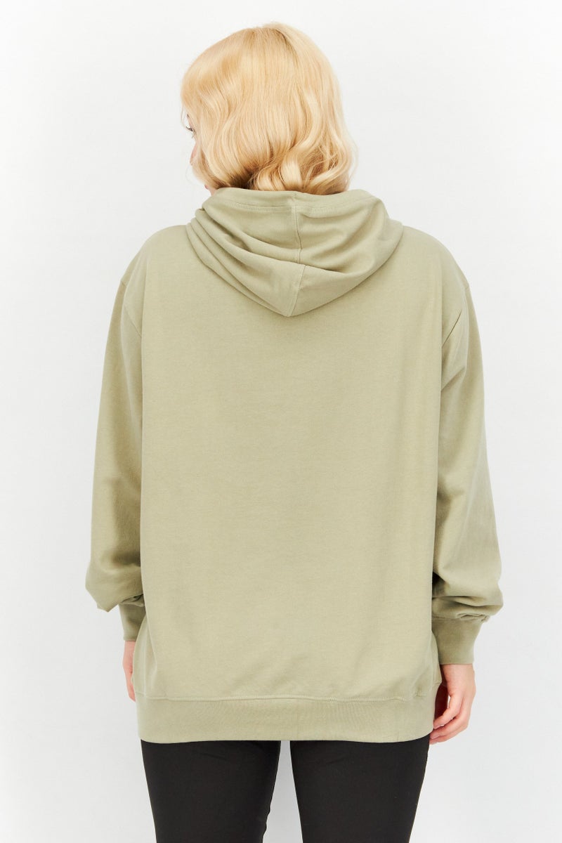 Sovereign Code Women Solid Hooded Sweatshirt, Olive - Image 4