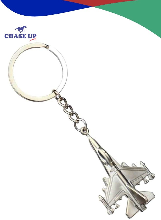 Chase Up Metal Jet Fighter Plane Keychain – Silver Aviation Key Ring – Durable Aircraft Accessory – Ideal Gift for Pilots and Aviation Enthusiasts – Perfect Bag Charm or Car Keychain - Image 1