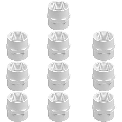 Fitvell 1/2" PVC Pipe Fitting Adapter Connector Union Coupling Schedule 40 (Slip Socket x NPT Female Pipe Thread), Pack of 10 - Image 1