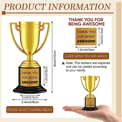 Highergo 48 Pcs Mini Trophies Awards Plastic Gold Trophy Cups Party Favors Adults Metal Trophy with Stickers for School Football Basketball Sports Competition Staff Reward Appreciation Gifts - Image 3