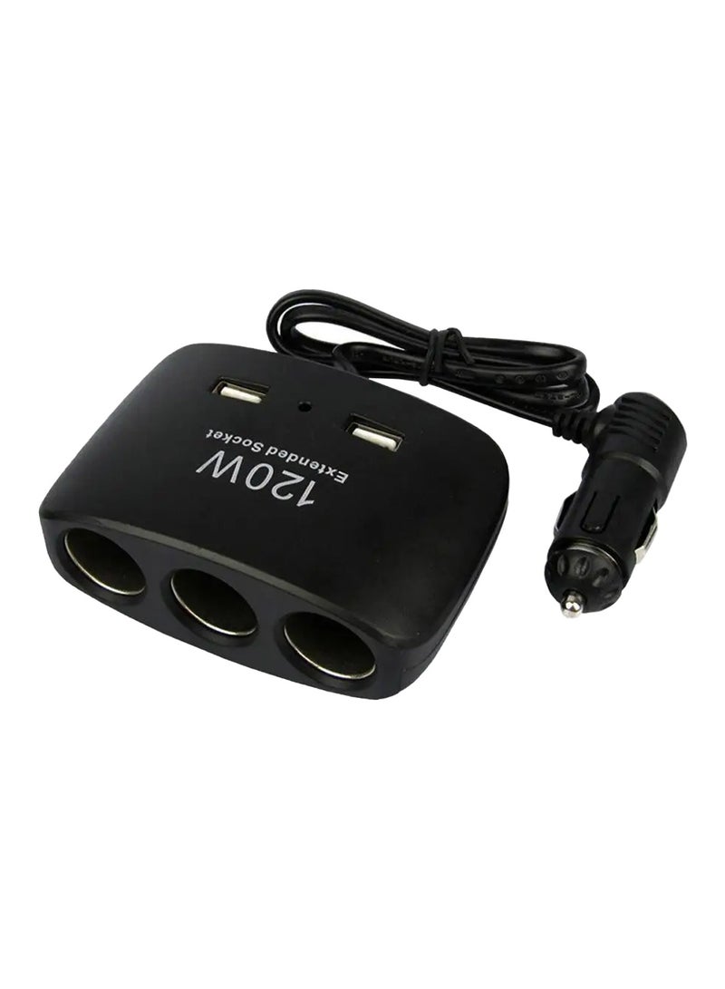 Multi Device In Car Charging Solution 120W 3 Way Power Extension Car USB Charger Lighter Socket Splitter Power Adapter Black - Image 2