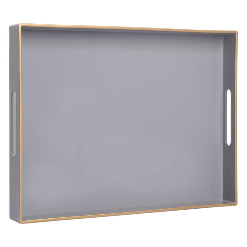 MAONAME Gray Serving Tray with Handles Rectangular Decorative Tray Modern Coffee Table Trays Plastic Ottoman Trays for Bathroom Decor 157 x 118 x 157