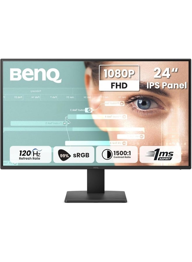 بين كيو [موديل 2026] شاشة BenQ GW2491P مقاس 24 بوصة بدقة FHD، لوحة IPS، معدل تحديث 120 هرتز، تغطية 99% من ألوان sRGB، زمن استجابة 1 مللي ثانية MPRT، تقنية حماية العين، معتمدة Eyesafe، منفذ HDMI 1.4، منفذ DisplayPort 1.2، VESA MediaSync، حواف فائقة النحافة، وتقنية تقليل الضوء الأزرق black - Image 1