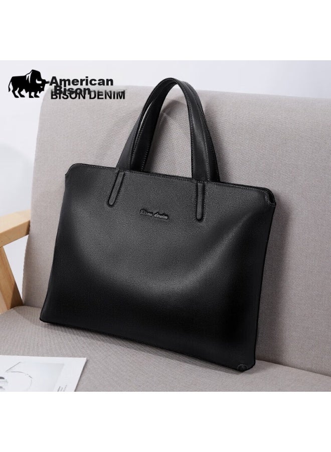 American Bison Briefcase, Men's Handbag, Business Horizontal Style, 14-inch Laptop Bag, Birthday Gift For Husband Or Boyfriend - Image 1